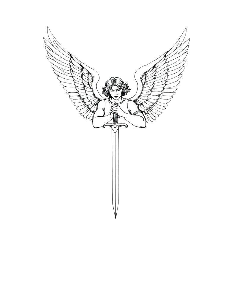 Arcángel Miguel, ilustración a tinta fina