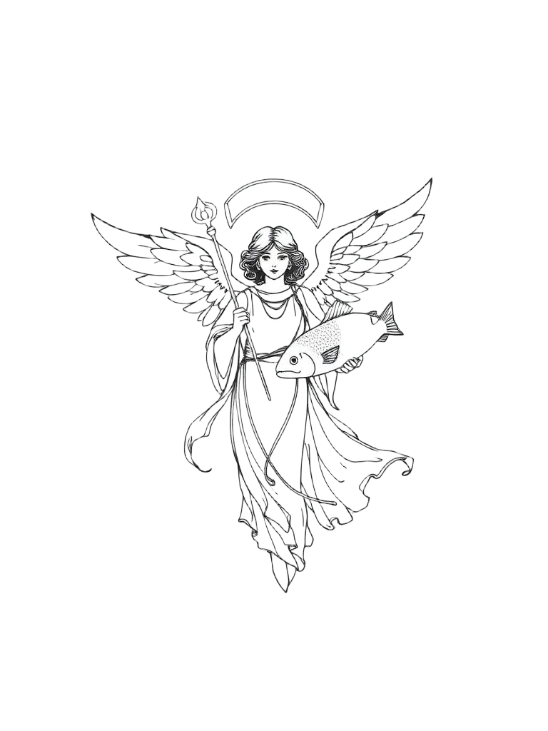 Arcángel Rafael, ilustración a tinta fina